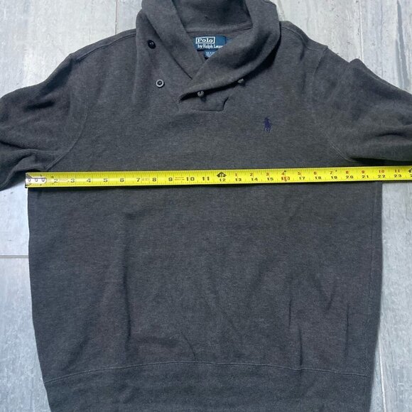 Polo by Ralph Lauren Cotton Shawl Collar Pullover Sweater Gray Size Medium - Picture 6 of 8